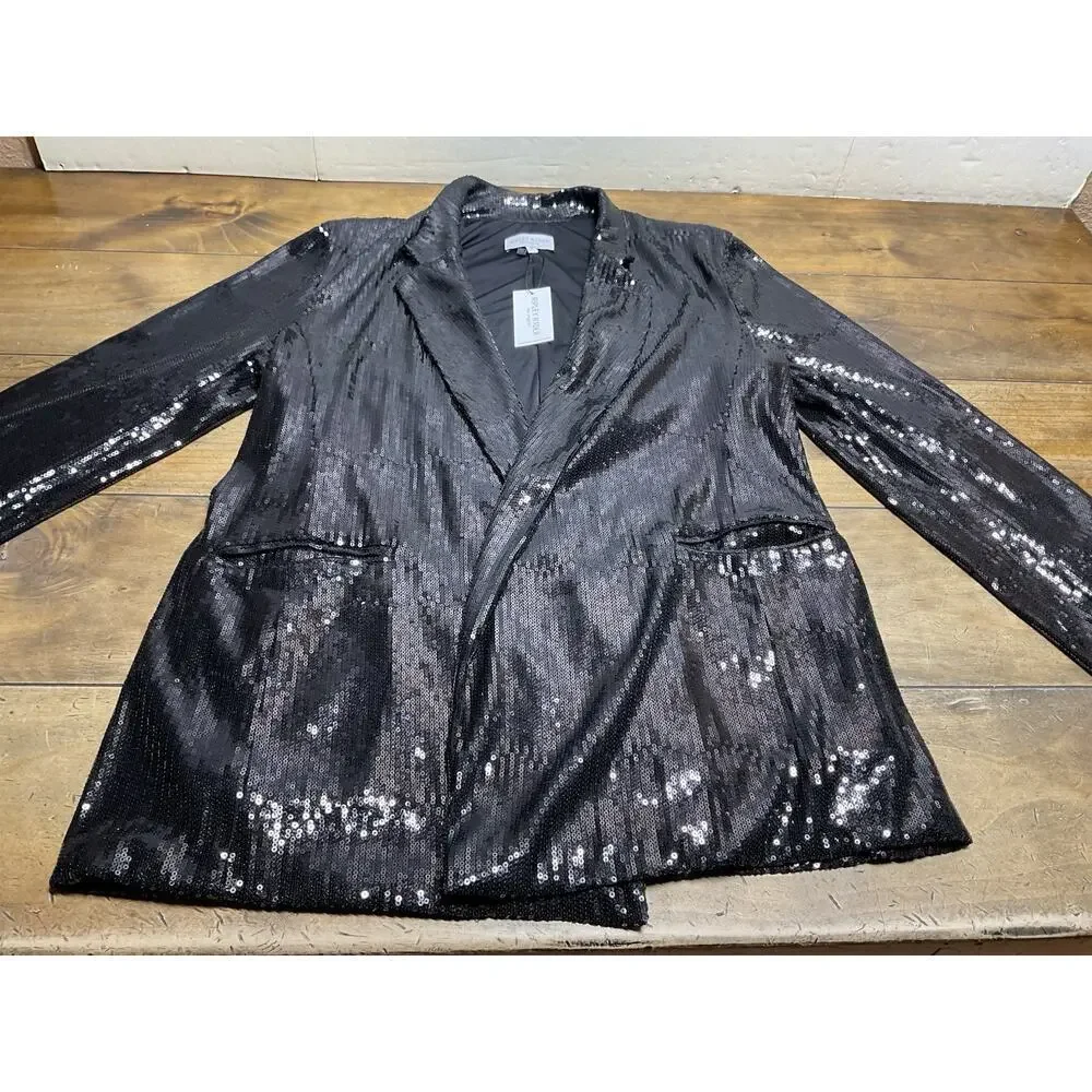 RIPLEY RADER Black Sequin Oversized Blazer Jacket Size 2 Small NWT